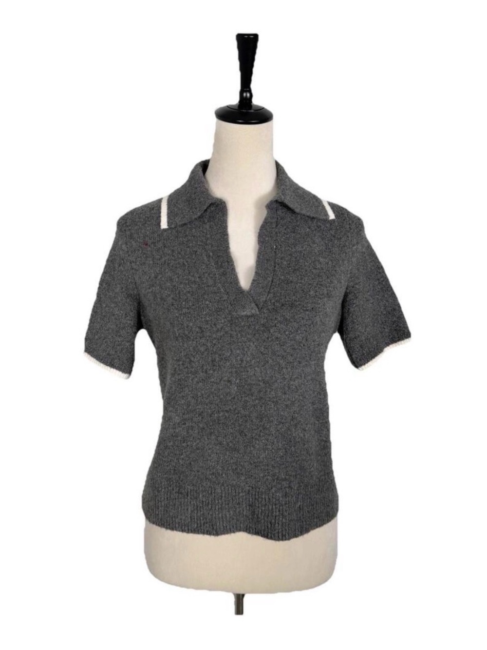 Abercrombie & Fitch Gray Short-Sleeve Knit Polo with White Trim